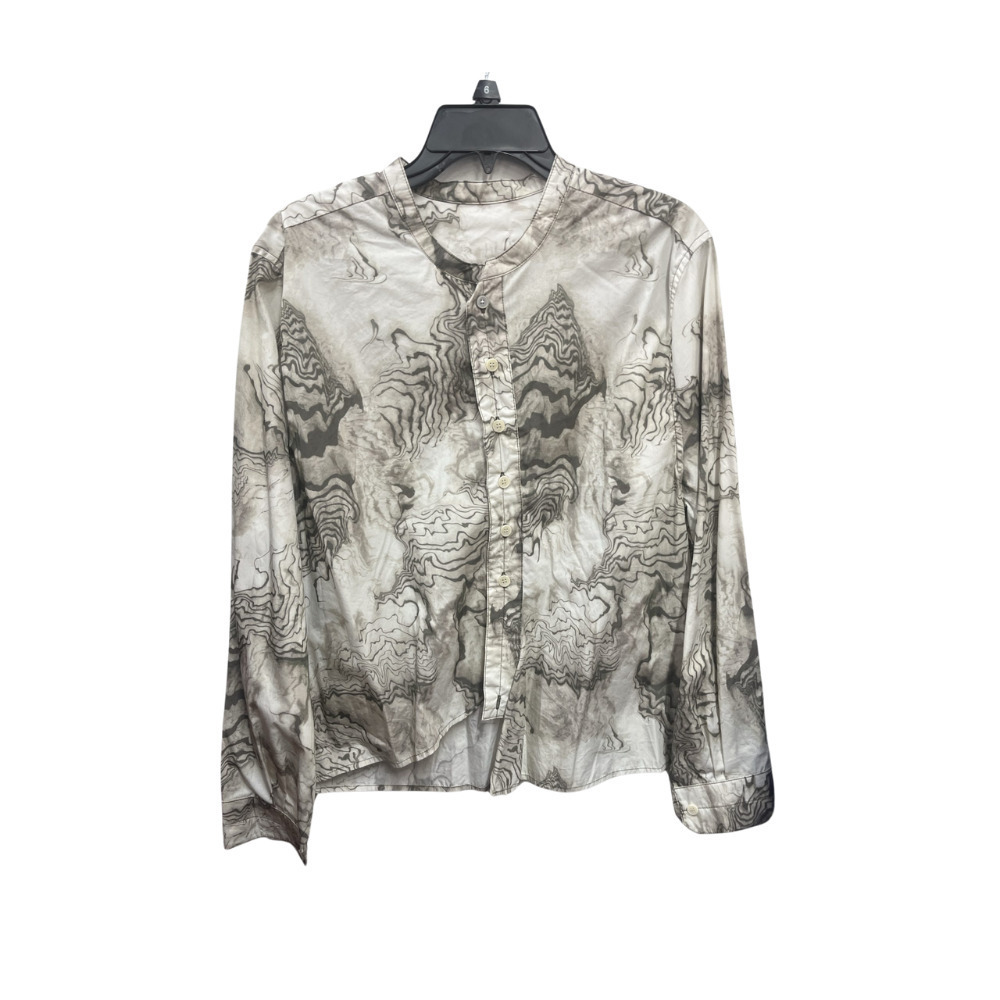 No is available. Gray Print Band Collar Shirt - Women's Blouse - Siz